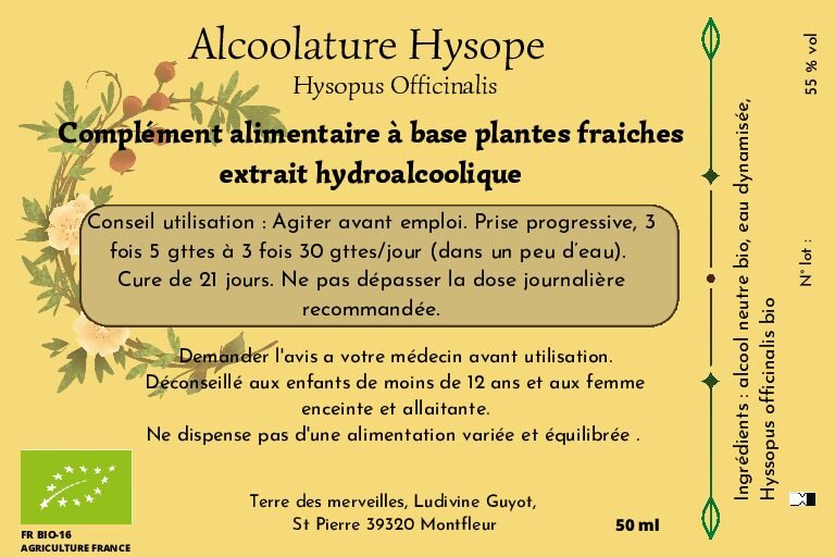 Alcoolature Hysopus officinalis AB Alcoolature Hysope Officinale