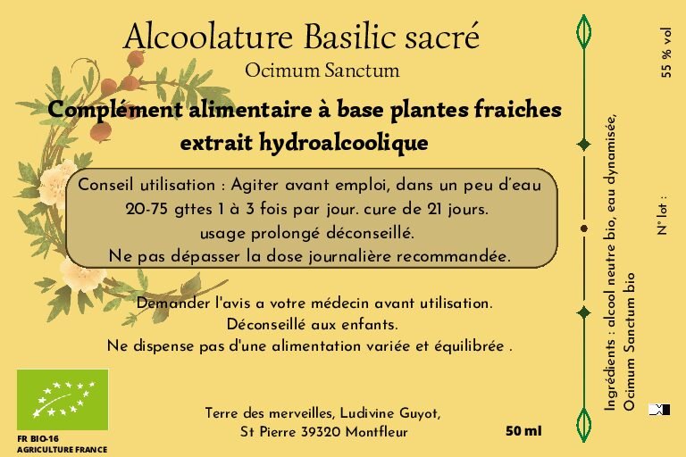 Alcoolature ocimum sanctum AB Alcoolature de Basilic