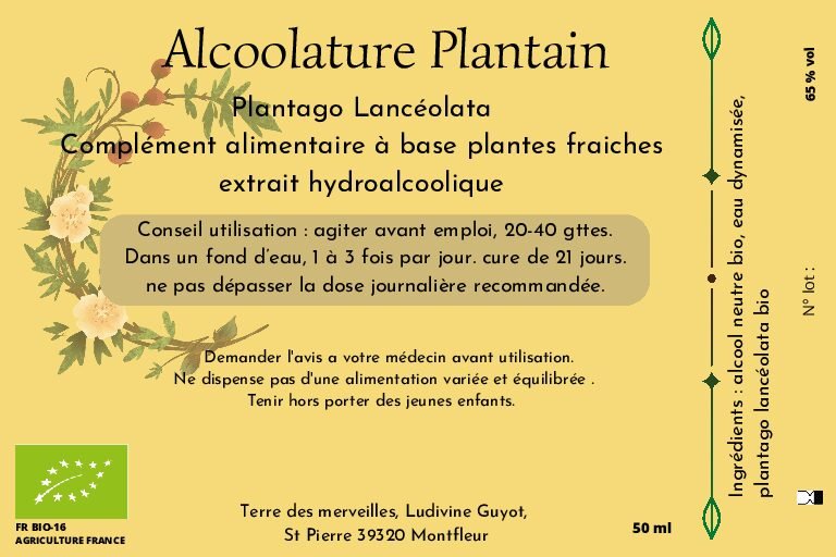 Alcoolature plantago Lanceolata AB Alcoolature Plantain
