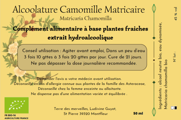 Etiquette_Camomille Alcoolature de Camomille